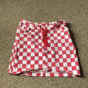 Red & White Denim Checkered Skirt